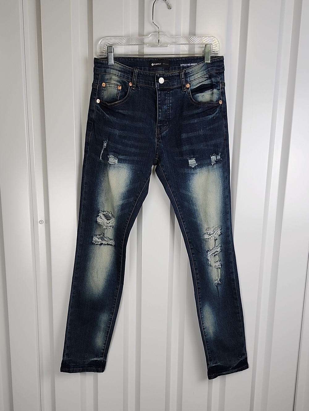 Purple Brand Men's Distressed Dark Blue Slim Fit Jeans Sz 30x30 Copper Hardware